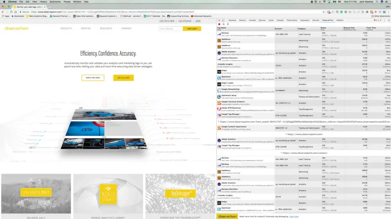 Screenshot showing ObservePoint tags