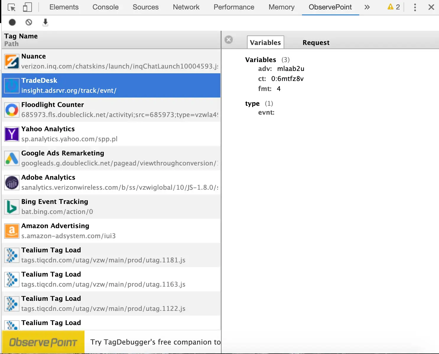 Screenshot viewing tag analytics