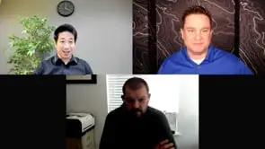 A video thumbnail showing three people talking