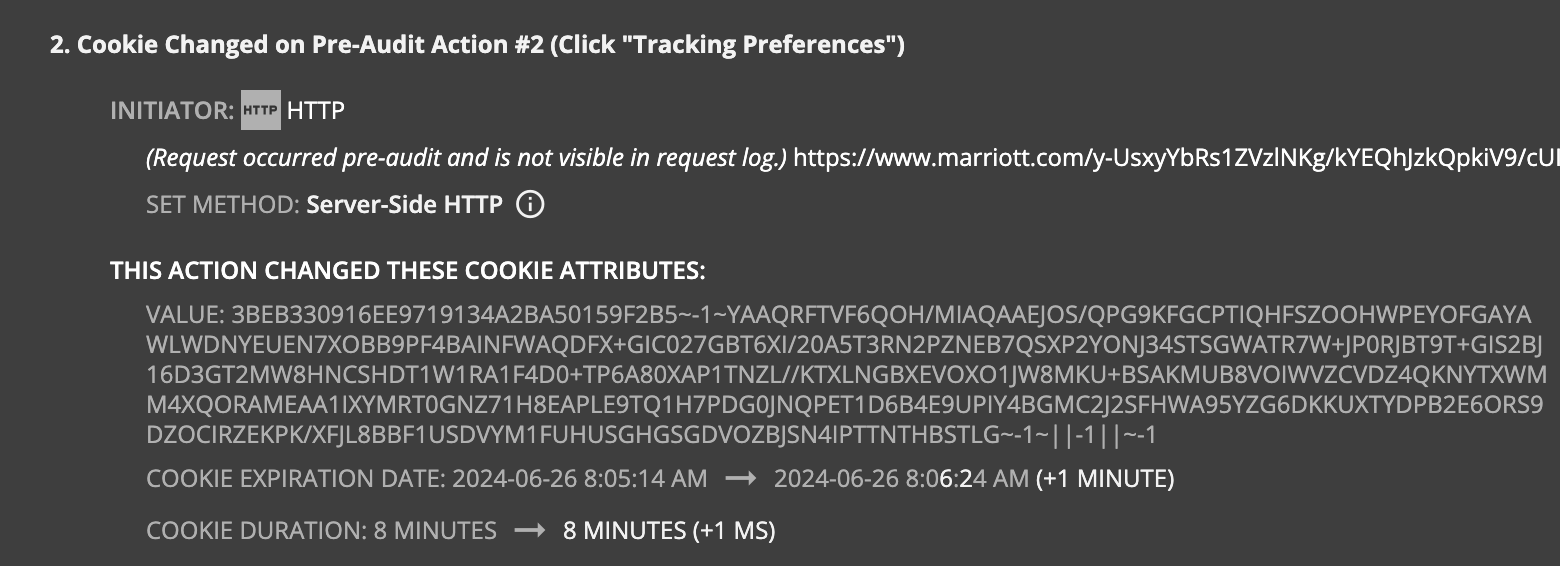Screenshot from ObservePoint web scanner showing how a cookie got on this website