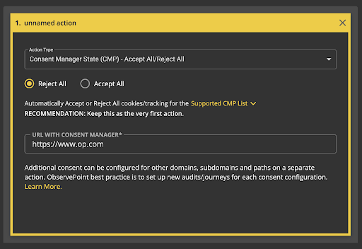 Screenshot of ObservePoint consent manager