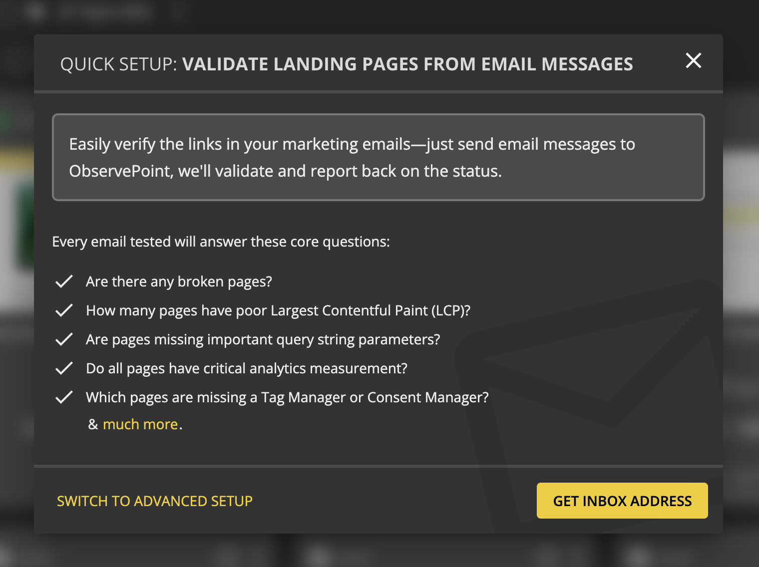 Image of Quick Setup page
