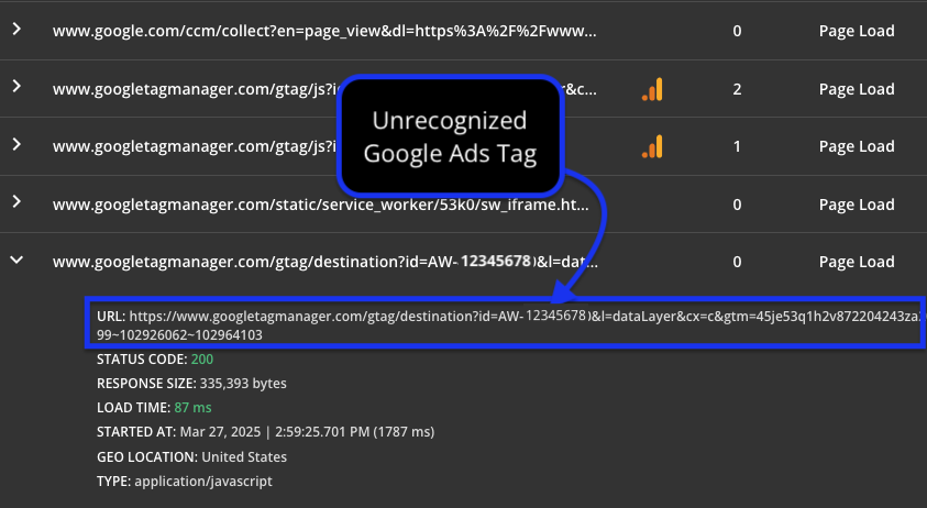 Image before Google ads tag