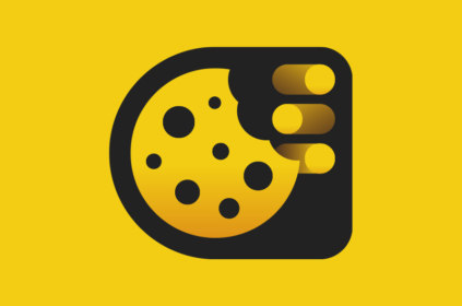 Cookie icon in black over a yellow background