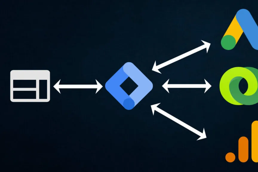 Various icons connected by pointing arrows