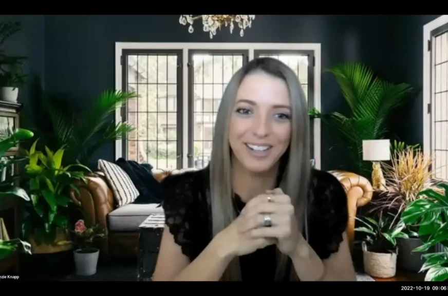 A woman talking to the camera