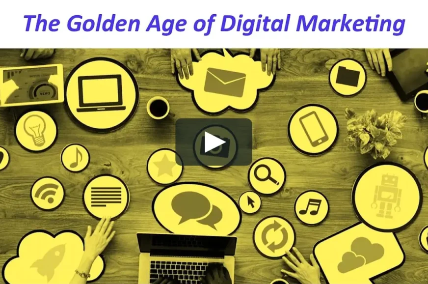 A desk with a yellow overlay, covered in various tech and music icons