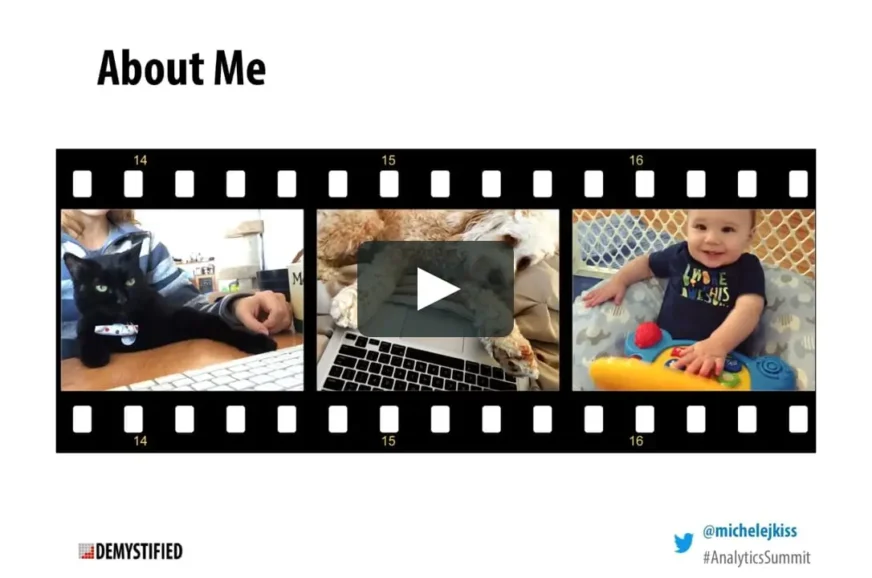 Three pictures of a cat on a desk, a laptop and a baby, with an effect to look like a roll of 35mm film