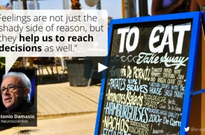 Speech bubble containing the quote "Feelings are not just the shady side of reason, but the help us to reach decisions as well."