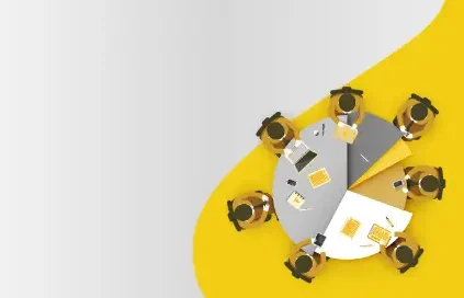 People sitting at a yellow round table