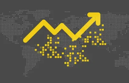 Yellow arrow with pixels below it on a black background