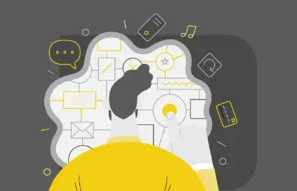 Illustrated person looking at Gantt chart