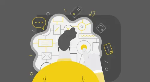 Illustrated person looking at Gantt chart