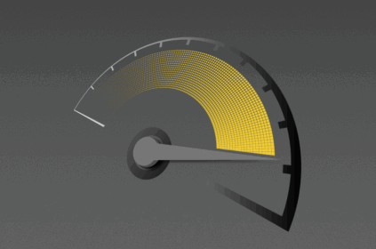 Icon of speedometer in black and yellow