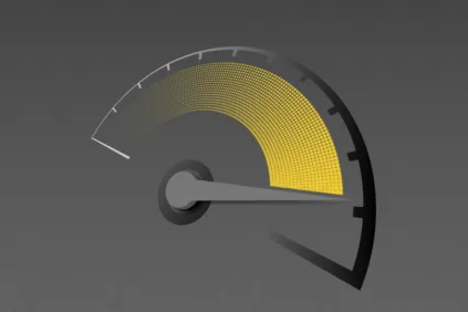Icon of speedometer in black and yellow