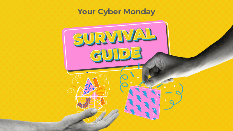 black and white hands holding illustrated shopping bags