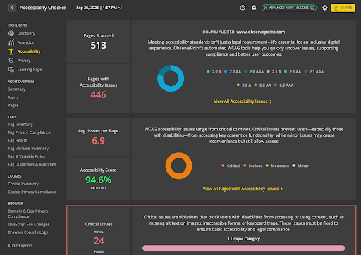 Screenshot of Accessibility Highlight Report