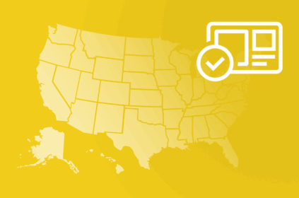 Map of US states with an icon of a website