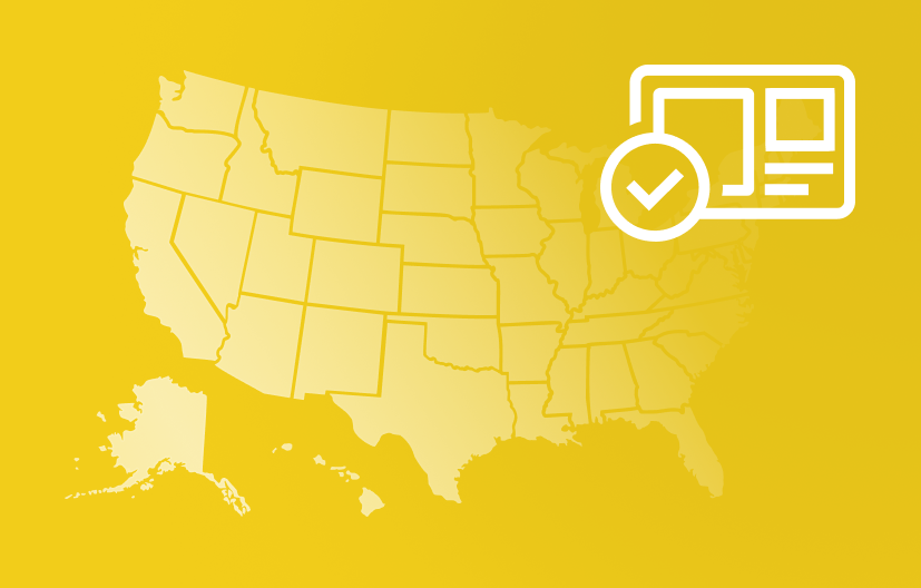 Map of US states with an icon of a website