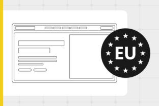 Black and white outline of a browser with EU icon